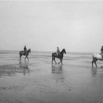 Violet Barnard (nee Gover) and her Mother with two unknown companions riding on Holkham beach in 1938.